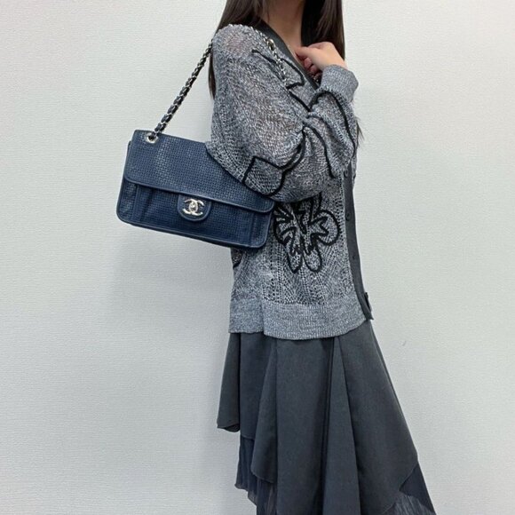 Chanel Handbags - Chanel CC Logo Quilted Shoulder Bag Navy Leather Vintage